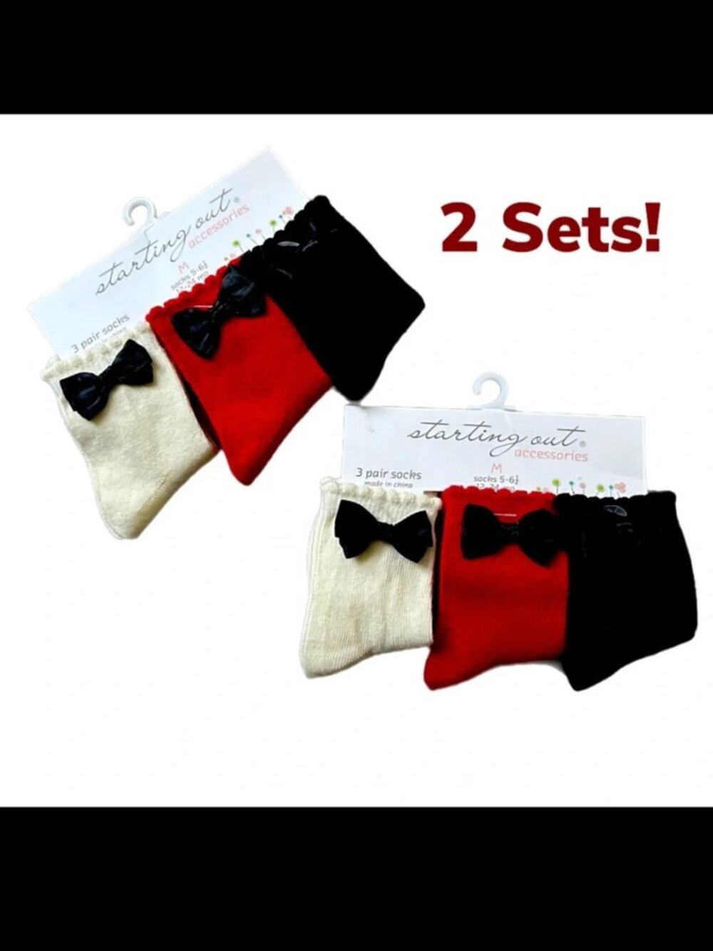 Holiday Baby Socks | Red Cream Black Bow Set of 2 12–24 Mos.